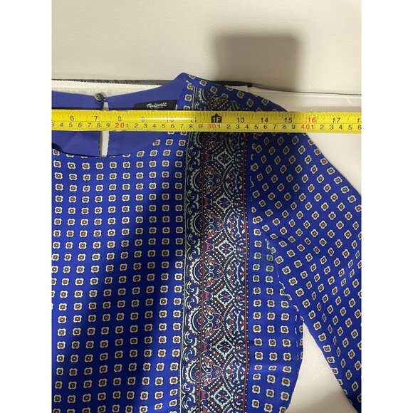 Vintage-Inspired Blue Silk Dress With Paisley &Geometric Print 3/4 Sleeves Sz XS - Picture 13 of 16